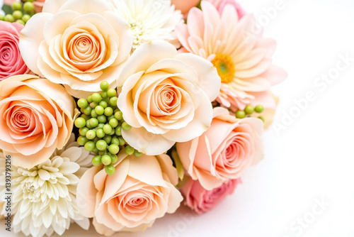bouquet of peach and white flowers in a vase