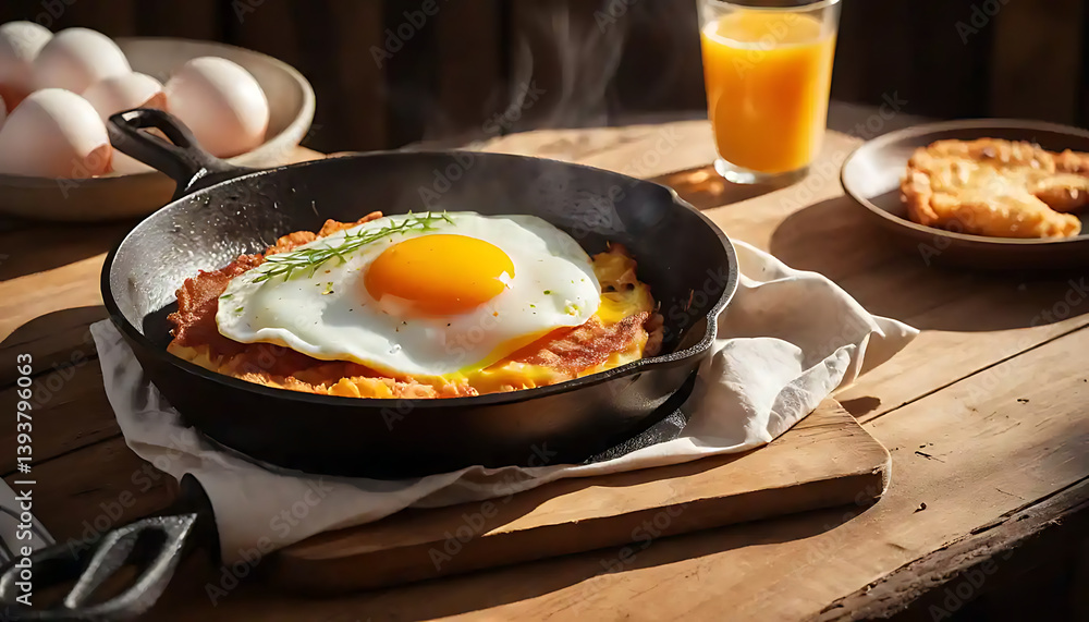 Delicious Fried Egg and Hash Browns Breakfast on Rustic Wooden Table Ready to Eat Delicious Fried Egg and Hash Browns Breakfast on Rustic Wooden Table Ready to Eat