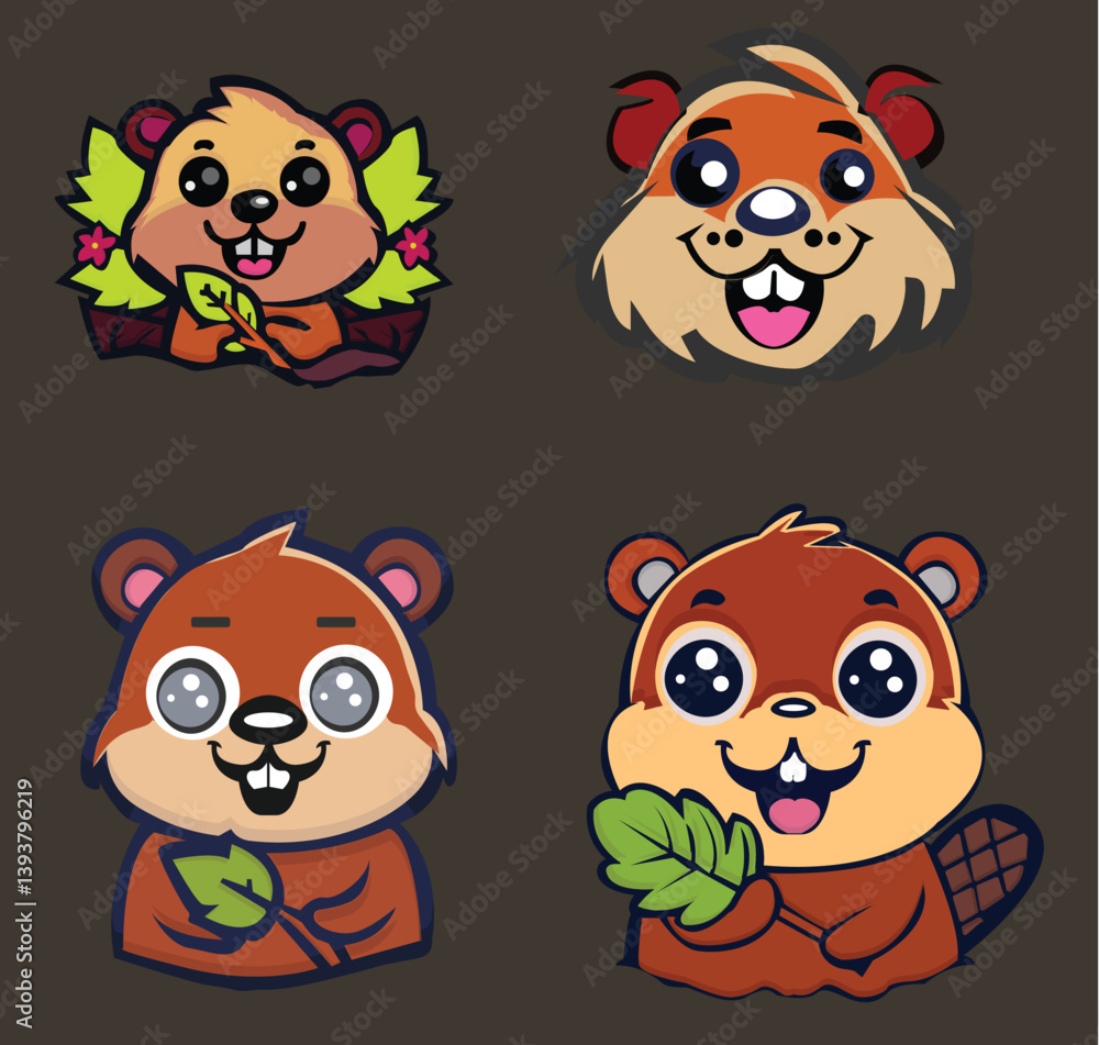 Fototapeta premium cute cartoon baever illustrations 