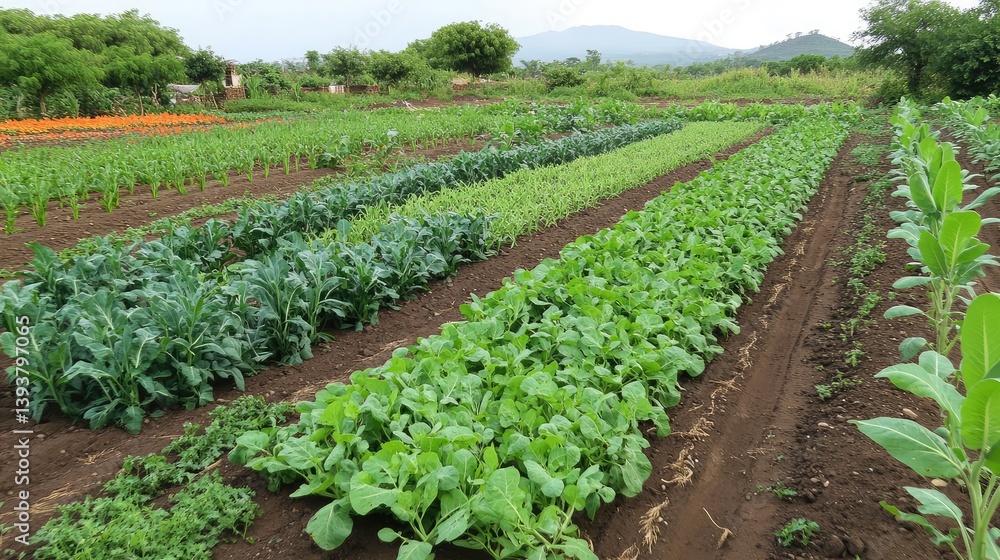 Obraz premium Intercropped field of legumes and cereals, promoting nutrient cycling and biodiversity, with open space for copy