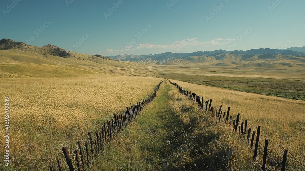 Obraz premium Rotational grazing fence setup dividing pasture for rest and regrowth, natural land management with open space