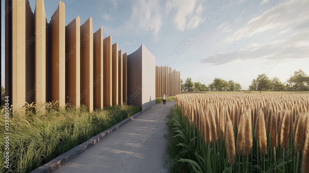 Fototapeta premium Wind erosion barriers built with natural materials along the edge of farm plots, soil protection with space to the side
