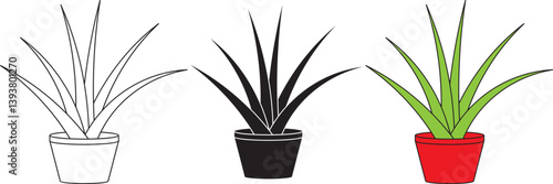 Minimalist black and white vector illustration of a houseplant in a flower pot. Perfect for eco designs, apps, and interior decoration graphics.