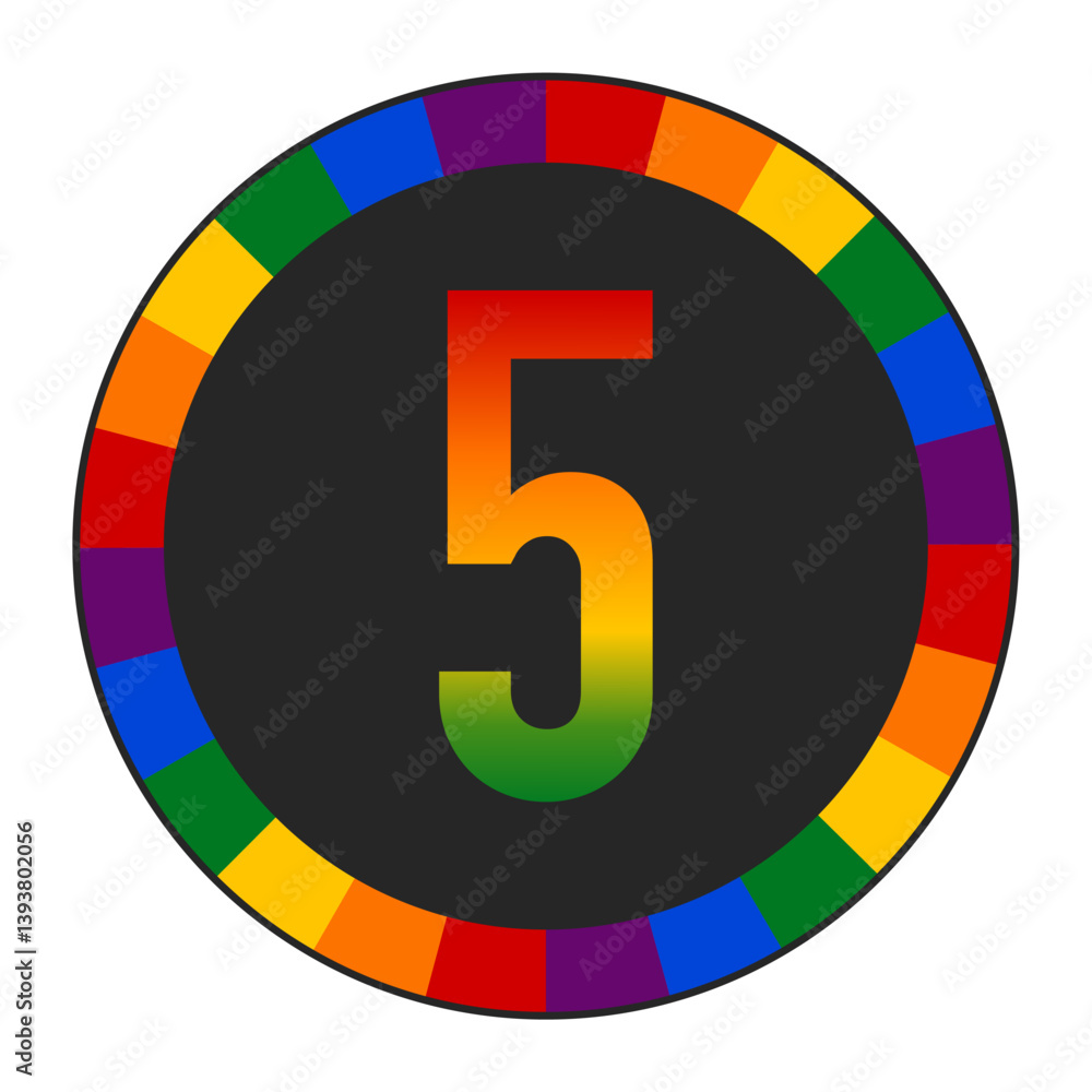 LGBTQ Rainbow Gradient Number “5” Icon - Bold Number 5 with Vibrant Rainbow Gradient on Black Background, Pride and Inclusivity, enclosed in a black frame. LGBTQ Rainbow Gradient Number “5” Icon - Bold Number 5 with Vibrant Rainbow Gradient on Black Background, Pride and Inclusivity, enclosed in a black frame.