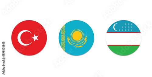 Nationa flag of Turkey and Kazakhstan,Uzbekistan flag circle vector illustration