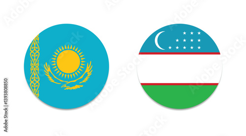 National flag of Kazakhstan and Uzbekistan flag circle vector illustration