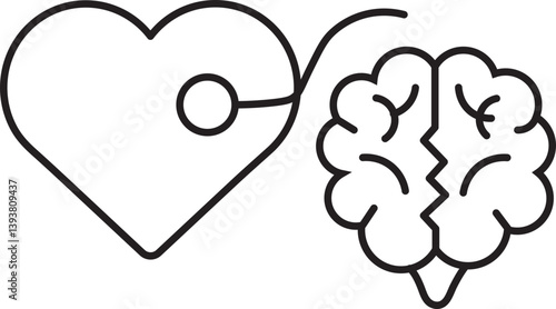 stylized illustration features heart connected to brain, symbolizing connection between emotions and intellect. design is simple and impactful, using bold lines to convey concept