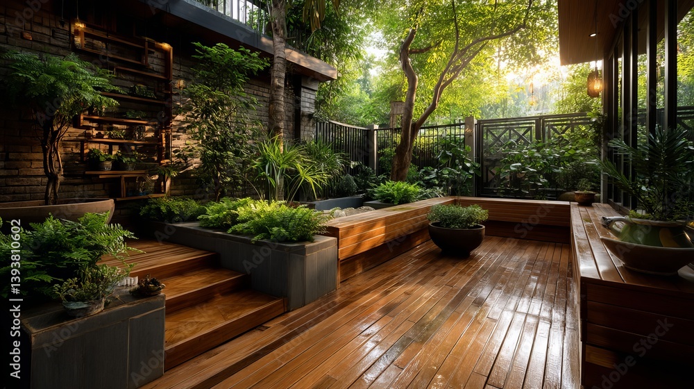 Serene Backyard Garden Design Peaceful Tranquil Outdoor Space Lush Greenery Wooden Deck Relaxing Atmosphere Natural Sunlight Beautiful Landscaping Serene Backyard Garden Design Peaceful Tranquil Outdoor Space Lush Greenery Wooden Deck Relaxing Atmosphere Natural Sunlight Beautiful Landscaping