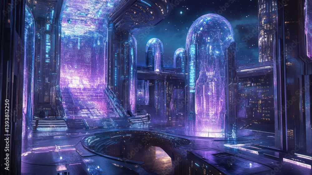 Obraz premium A futuristic cityscape illuminated with neon lights at night