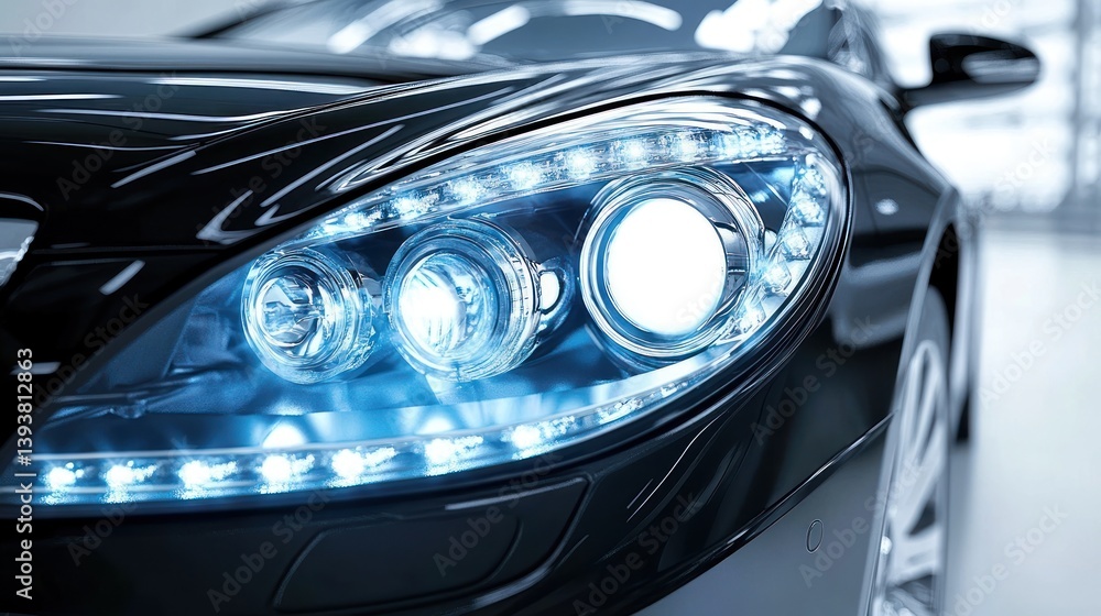 Close-up of a modern car's LED headlights. Close-up of a modern car's LED headlights.
