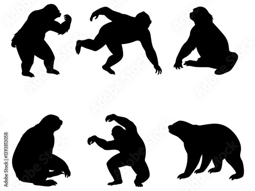 Gibbon Collection Black Silhouette Vector Design