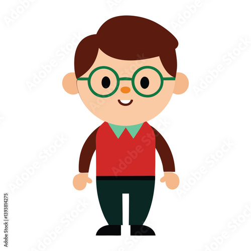 Kid in Glasses and School Uniform with Pen  Determined Student or Teacher Vector Illustration