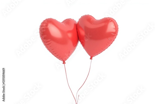 two red heart shaped balloons on a white background