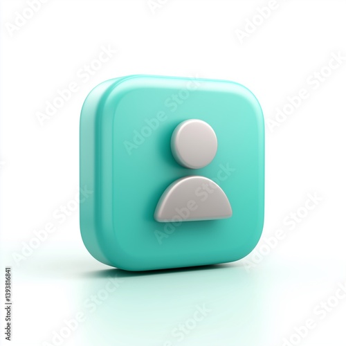 3D Render of Teal Square User Icon - Profile Symbol