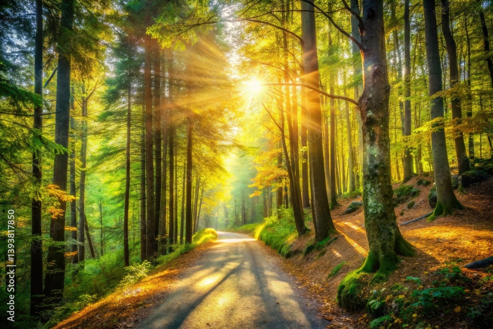 Fototapeta premium Dreamlike Mont Tremblant path and trees intertwine in a surreal double exposure photograph.