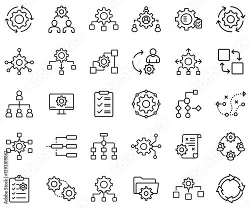 Workflow Process Management Strategy Planning Operations Optimization Gear System Automation Task Flow Chart Development Icon Design