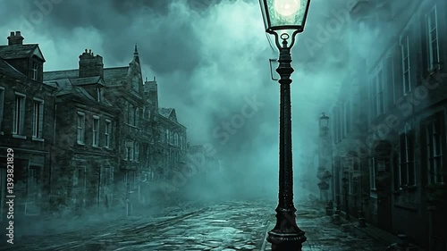 Mysterious Foggy Night in Old Town: A Victorian Street Scene