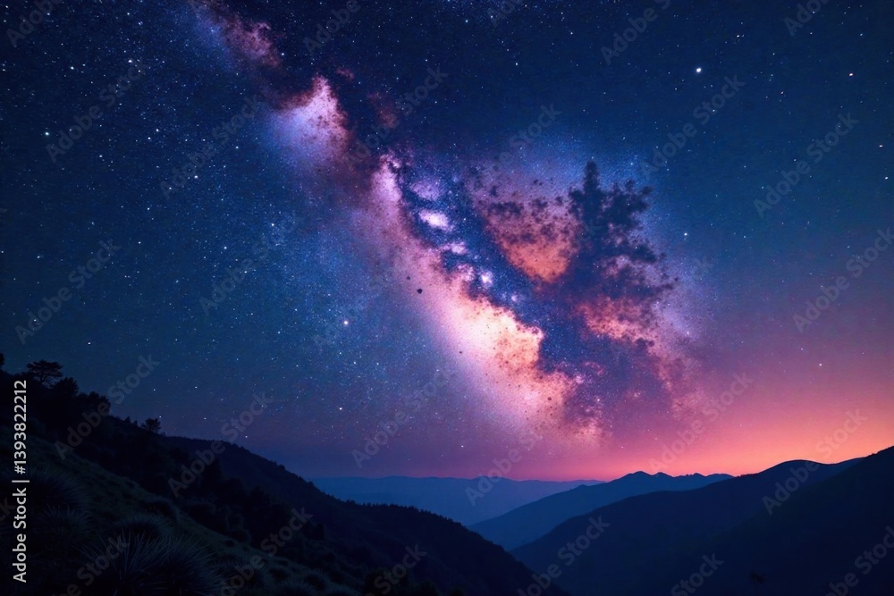Galactic view of Milky Way with starry night sky and cosmic dust , space, stars Galactic view of Milky Way with starry night sky and cosmic dust , space, stars