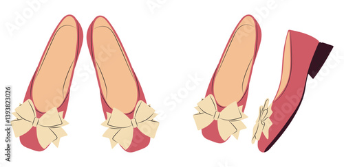 Flat Pink Shoes with Ribbon.