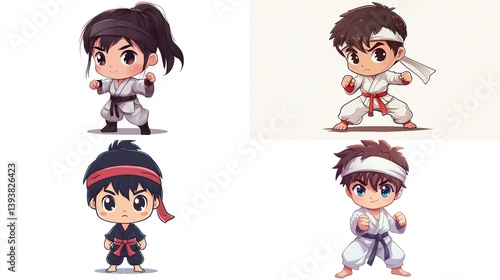 Four cute chibi martial artists.