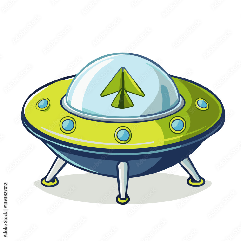 Cartoon UFO Spaceship with Green Dome and Landing Legs in a Fun Sci-Fi Illustration
Cartoon UFO Spaceship with Green Dome and Landing Legs in a Fun Sci-Fi Illustration