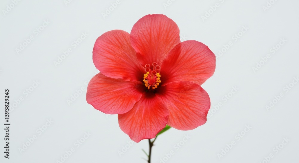 Red Hibiscus Flower Showing Vibrant Colors on a White Seamless Background Red Hibiscus Flower Showing Vibrant Colors on a White Seamless Background