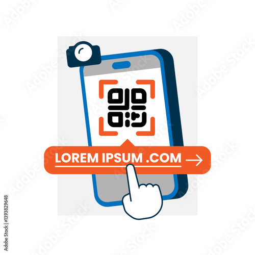 flat illustration of smartphone scanning a QR code with camera, website link popup displayed on the screen. concepts for quick access, digital interaction, technology, mobile apps, or modern ux