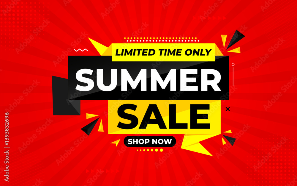 Fototapeta premium Summer sale Discount banner. summer offer sale banner vector template. Sale label and discounts background, Discount Promotion marketing poster design for web and Social. Vector Illustration.