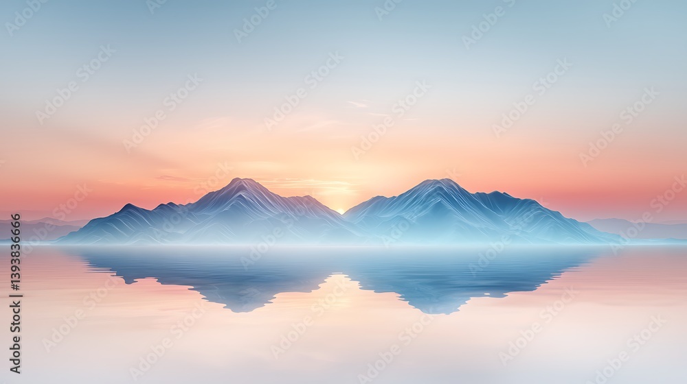 Obraz premium Tranquil lake reflection of serene mountain sunrise in a peaceful landscape photography