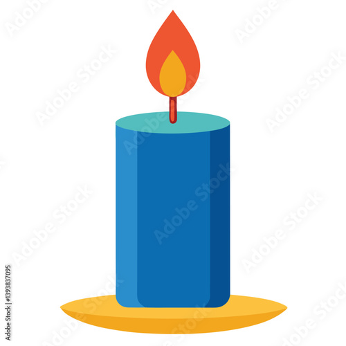 Burning yellow candle flame on a dark blue background symbolizes candlelight and celebration