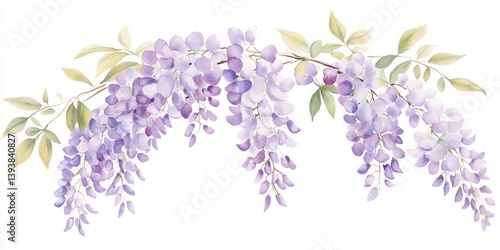Fototapeta Naklejka Na Ścianę i Meble -  Soft color asmall bush wisterias illustration watercolor blossoms.