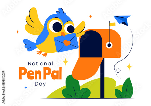 National Pen Pal Day Vector Illustration on June 1 Featuring Someone Writing a Letter to a Friend in a Flat Style Cartoon Background