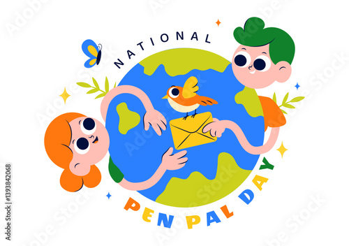National Pen Pal Day Vector Illustration on June 1 Featuring Someone Writing a Letter to a Friend in a Flat Style Cartoon Background