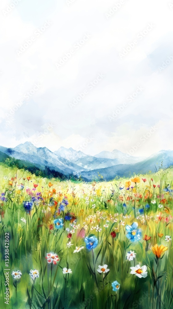 Fototapeta premium Meadow landscape flowers wildflower painting.