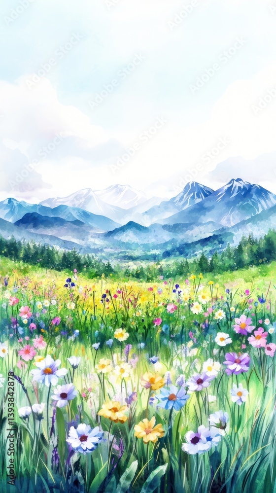 Fototapeta premium Meadow landscape flowers wildflower mountains.