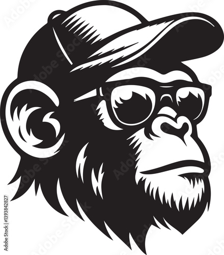monkey head sunglasses and cap, monkey head sunglasses and cap vector illustration