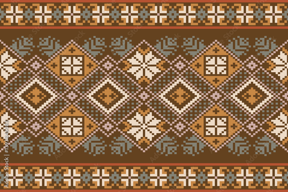 Geometric floral pattern traditional,geometric pattern on color pallet background,vector illustration,geometric ethnic embroidery,abstract background.design for texture,fabric,clothing,decoration