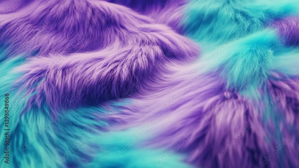 Vibrant close-up of fluffy fur texture in purple and turquoise colors. Soft movement, abstract background ideal for fashion, design, or textile-themed visuals.
Vibrant close-up of fluffy fur texture in purple and turquoise colors. Soft movement, abstract background ideal for fashion, design, or textile-themed visuals.