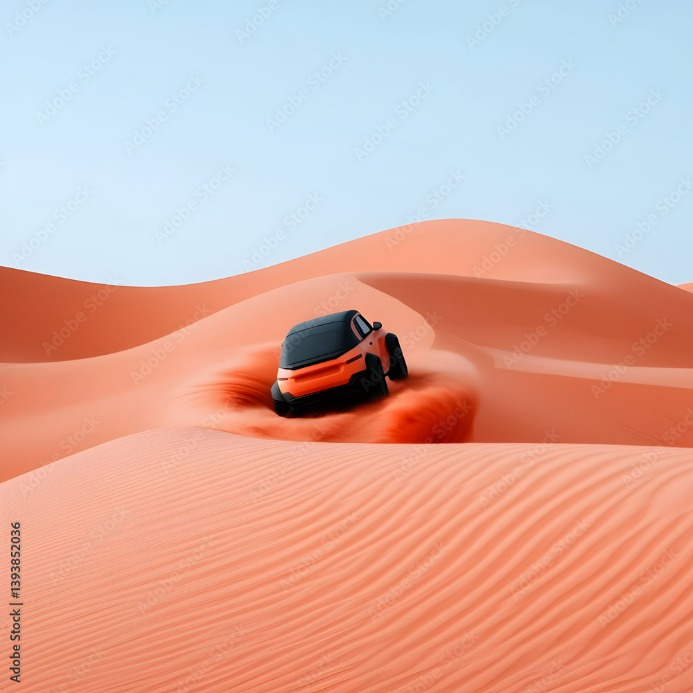 Obraz premium Orange Dune Buggy Racing Through Desert Sands