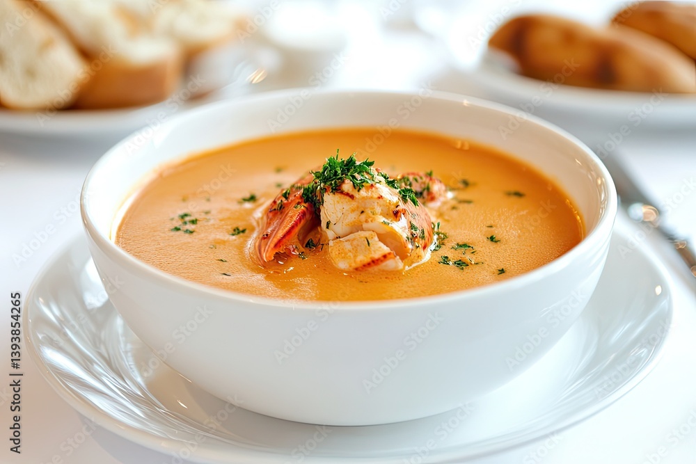 A realistic photo of Lobster Bisque, hyper-realistic, isolated on white A realistic photo of Lobster Bisque, hyper-realistic, isolated on white