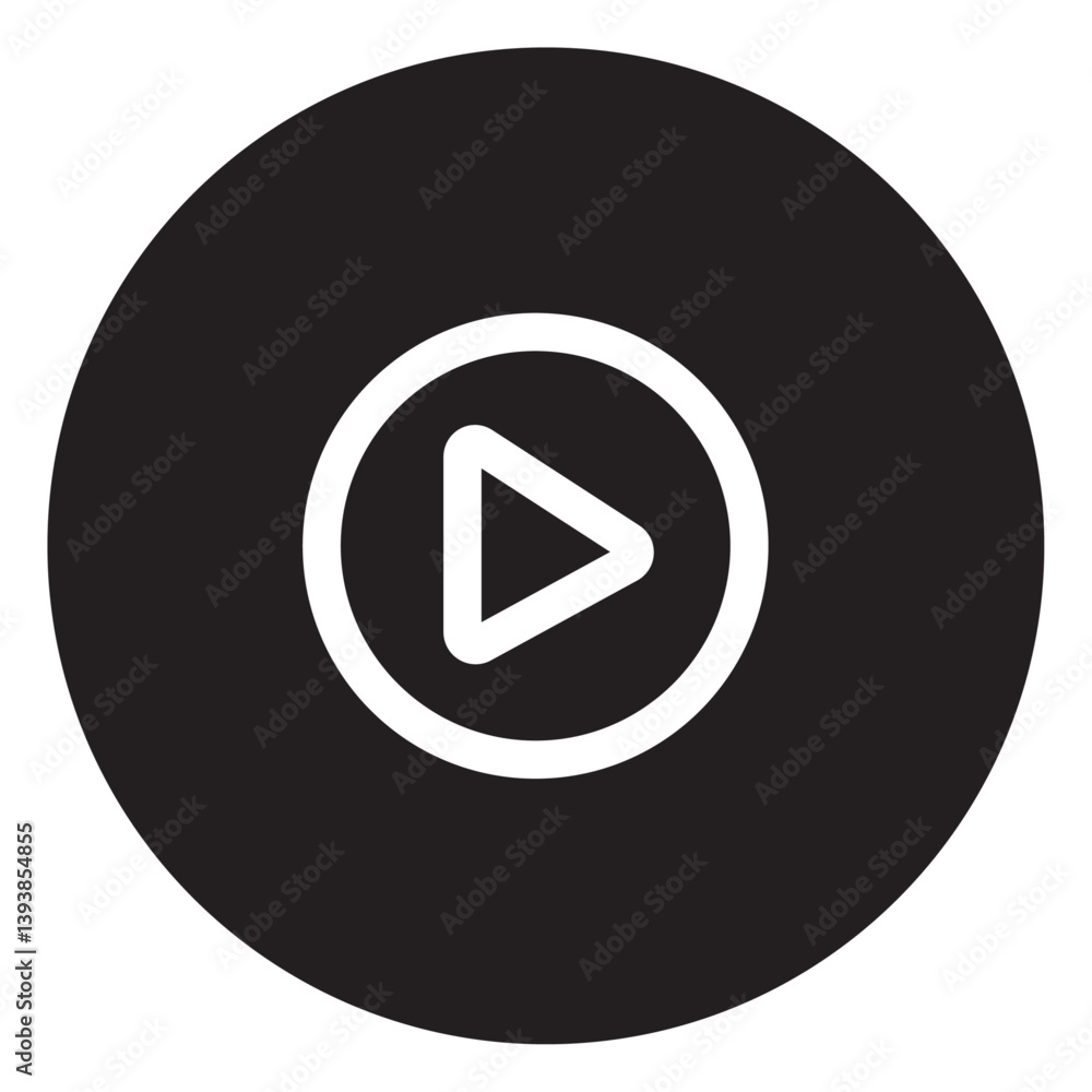 Circle White Black Outline Play Button for Music Apps Circle White Black Outline Play Button for Music Apps
