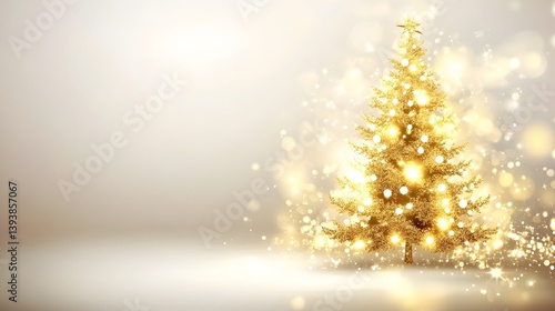 Sparkling Golden Christmas Tree Lights Festive Background