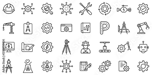 Engineering Industry Construction Robotics Tools Technology Machinery Drafting Innovation Maintenance Gear System Icon Design