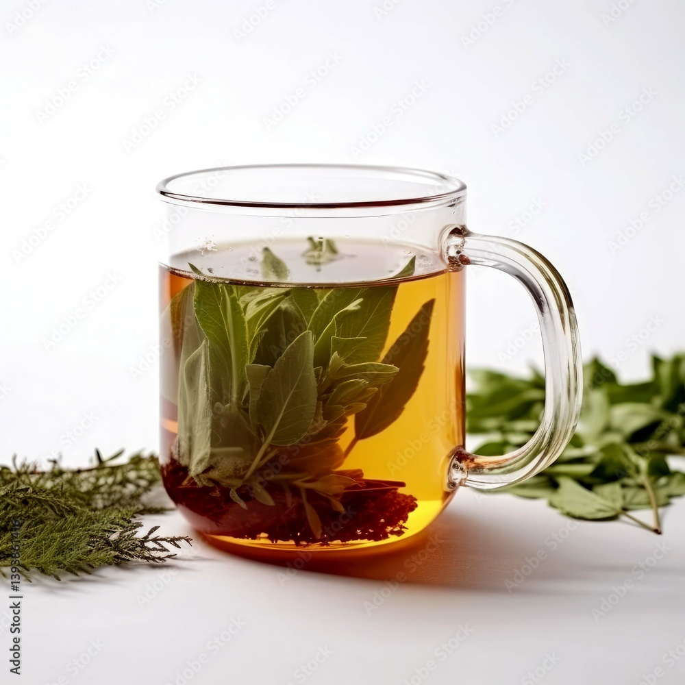 Herbal Sage Tea in a Glass Mug: A Relaxing Drink Herbal Sage Tea in a Glass Mug: A Relaxing Drink