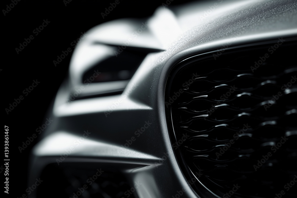 Close-up of front grille and headlights with dark background Close-up of front grille and headlights with dark background