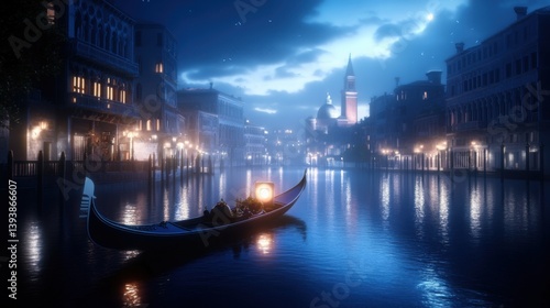 Serene Nighttime Gondola Ride Through Venice's Foggy Canals