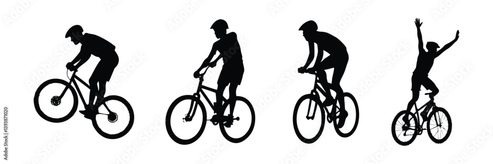 Mountain Biker Silhouette Jumping on Bicycle. Mountain Biker Silhouette Jumping on Bicycle.