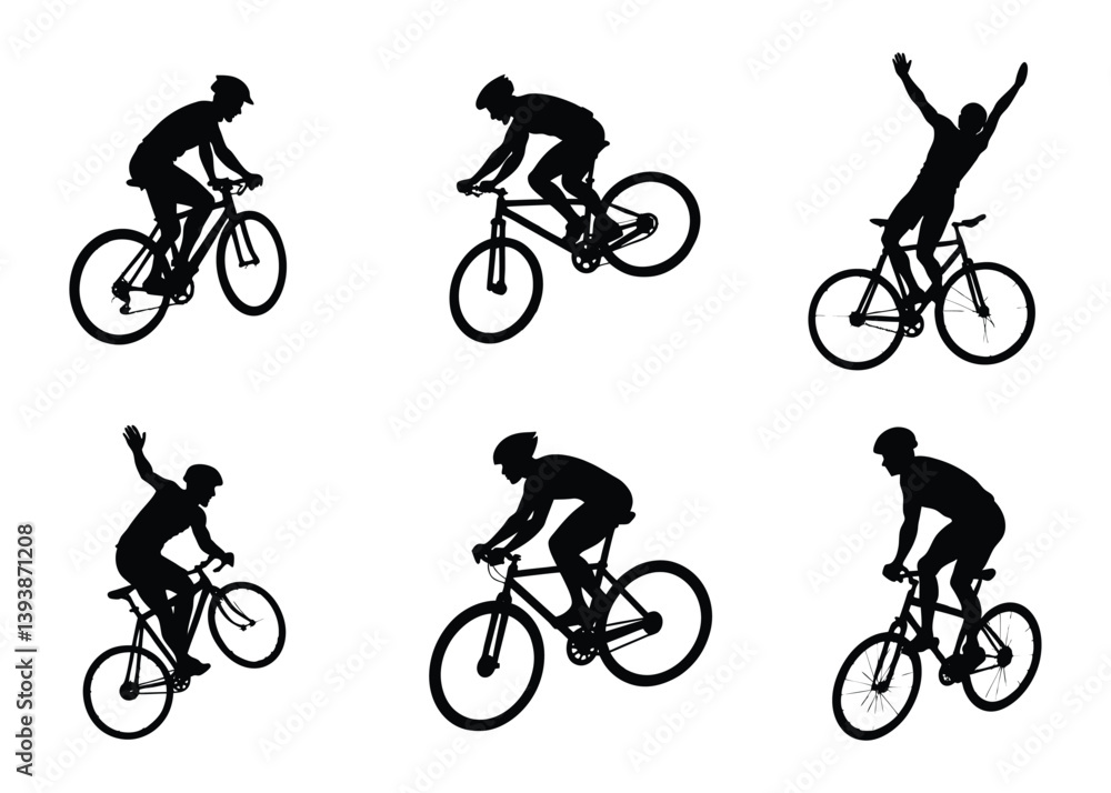 Obraz premium Mountain Biker Silhouette Jumping on Bicycle.