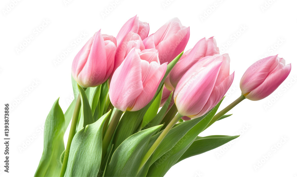 A vibrant bouquet of pink tulips arranged elegantly, showcasing their beauty against a soft, blurred background A vibrant bouquet of pink tulips arranged elegantly, showcasing their beauty against a soft, blurred background