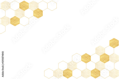 六角形の構成、金色のラインと透明の背景（アブストラクト）